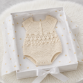 100% Handmade Cream Newborn Girl Crochet Romper