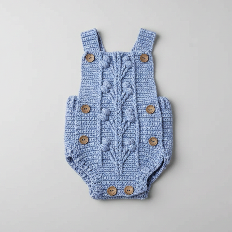 100% Handmade Blue Crochet Newborn Dungaree Romper