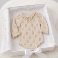 100% Handmade Hand-Crocheted Cream Long Sleeve Newborn Girl Romper