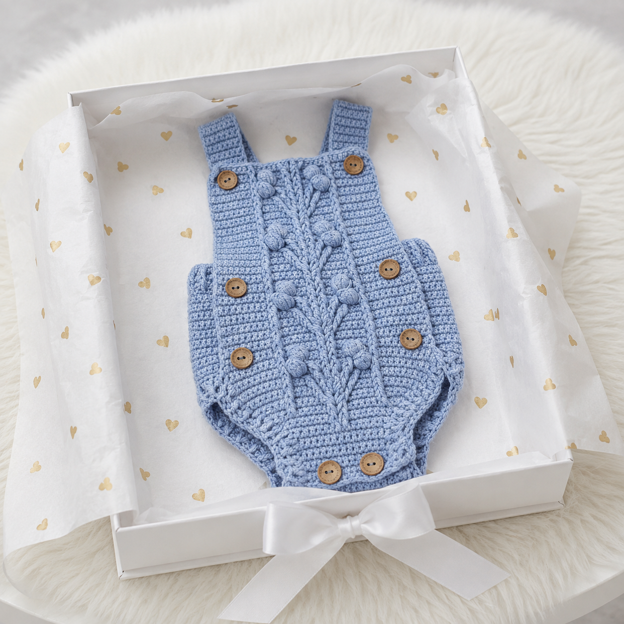 100% Handmade Blue Crochet Newborn Dungaree Romper