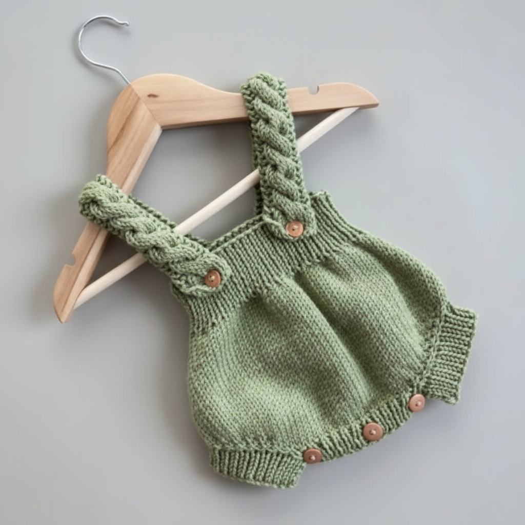 100% Handmade Green Crochet Newborn Dungaree Romper