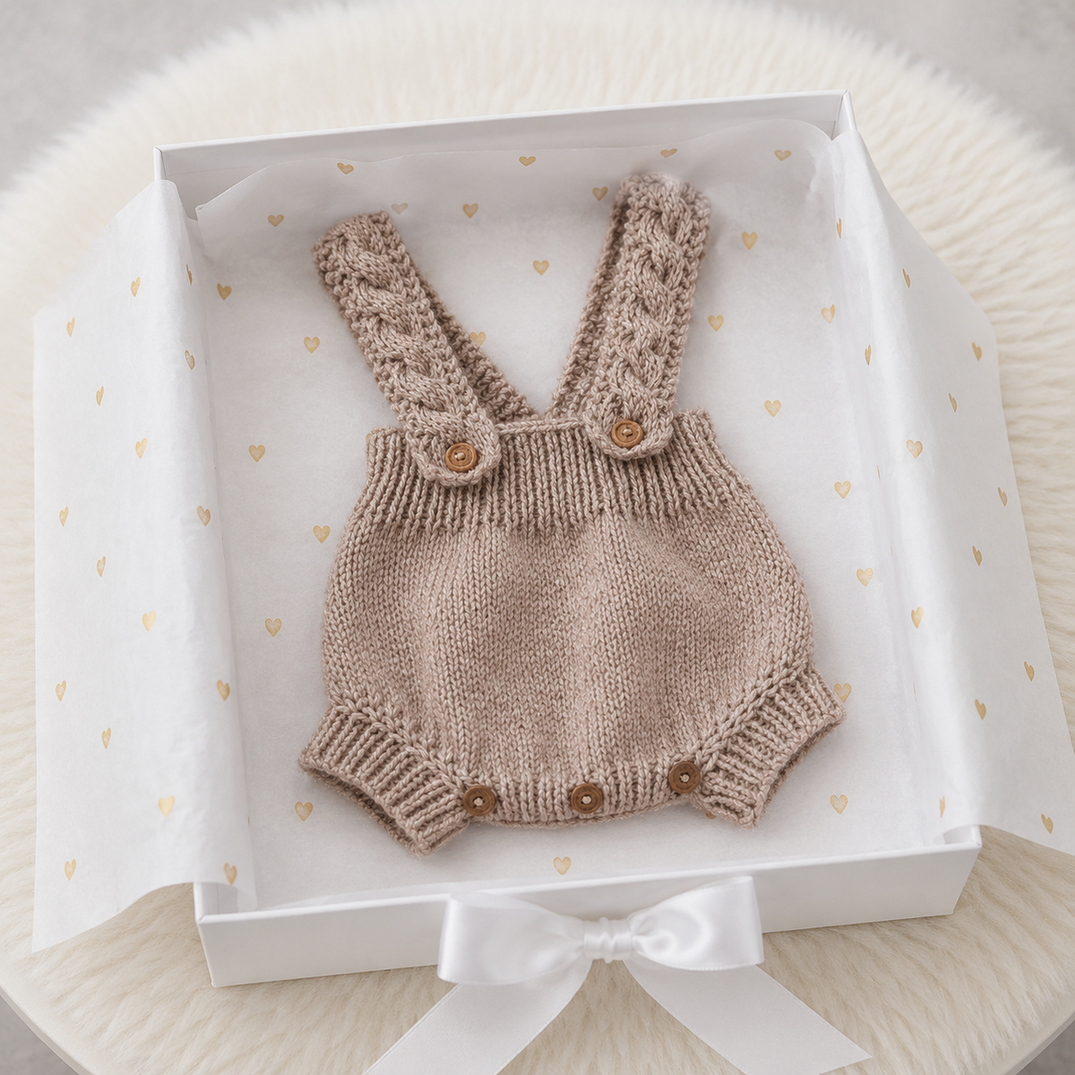 100% Handmade Brown Crochet Newborn Dungaree Romper