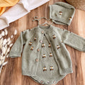 Hand Knitted Newborn Bee Detail 3-Piece Set – Romper, Cardigan & Bonnet