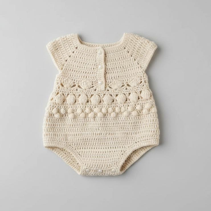 100% Handmade Cream Newborn Girl Crochet Romper