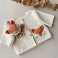 Hand Knitted Newborn Cardigan & Fox Rattle 2-Piece Set