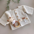 Hand Knitted Newborn Cardigan & Giraffe Rattle 2-Piece Set