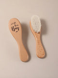 Two beechwood baby hair brushes with soft bristles, wooden handles side by side