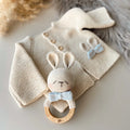 Hand Knitted Newborn Cardigan & Bunny Rattle 2-Piece Set