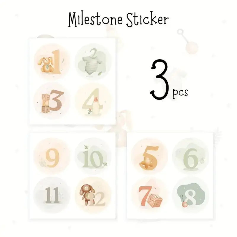 Milestone sticker sheet with numbered baby icons, 3 pcs